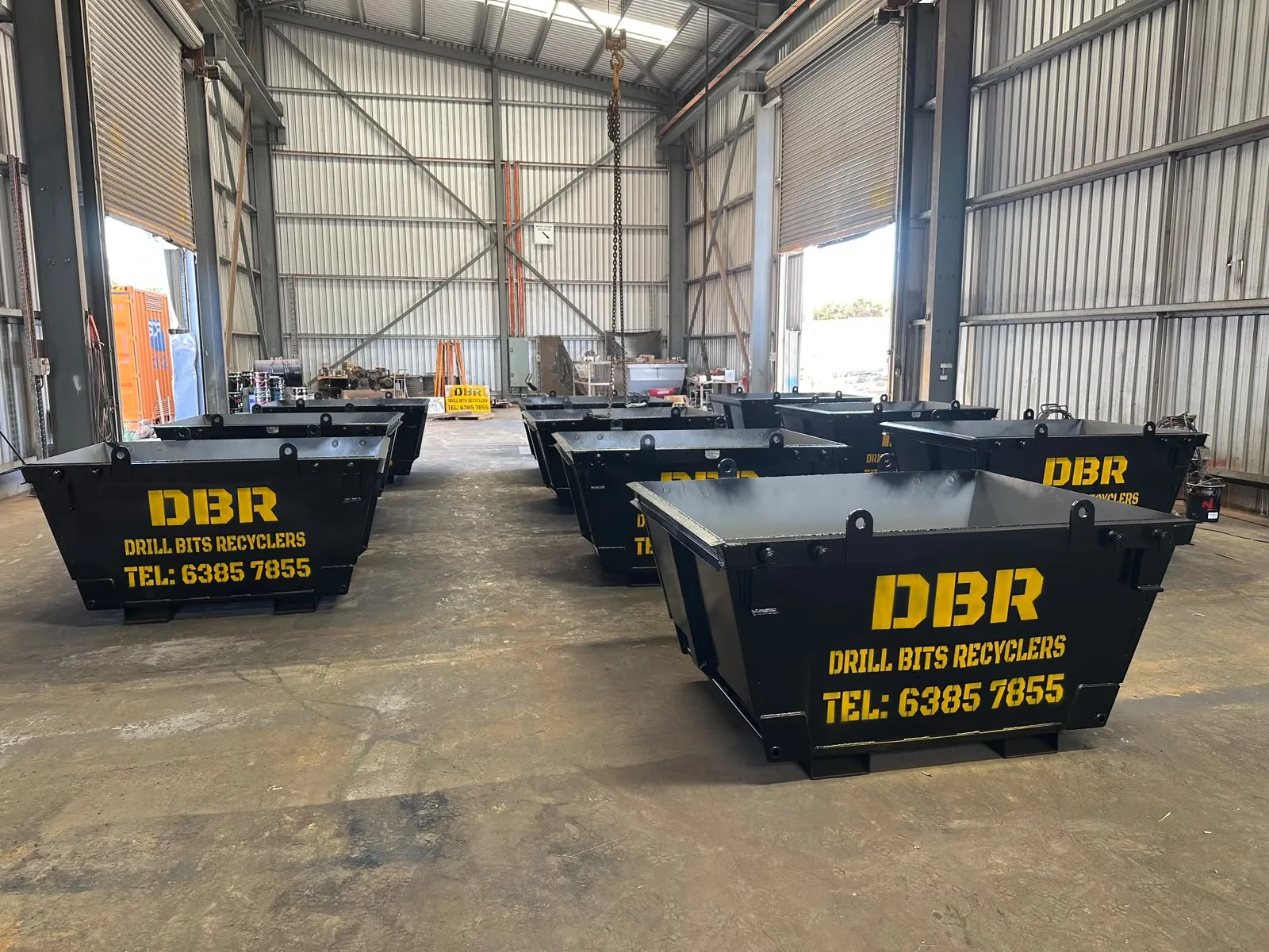 DBR collection bins staged inside the Malaga depot